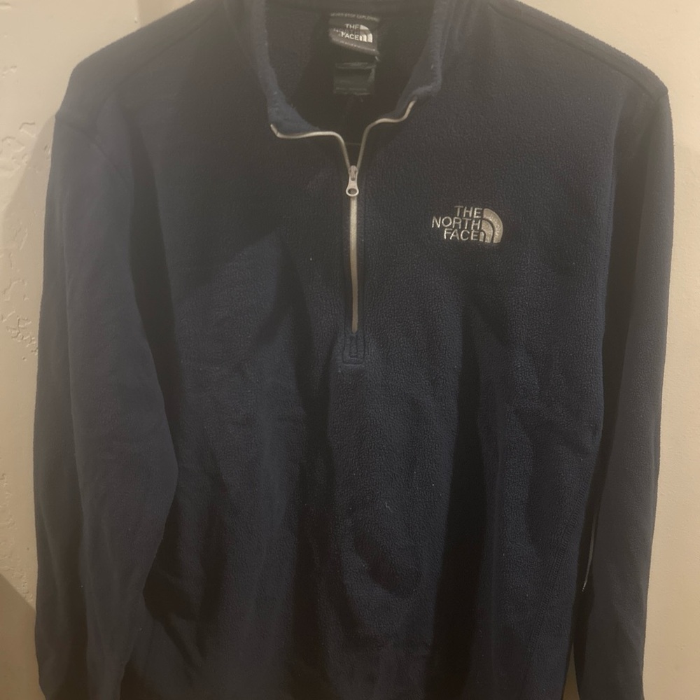 North Face Pullover Mens Large Navy Blue Solid 1/4 Zip Sherpa Fleece